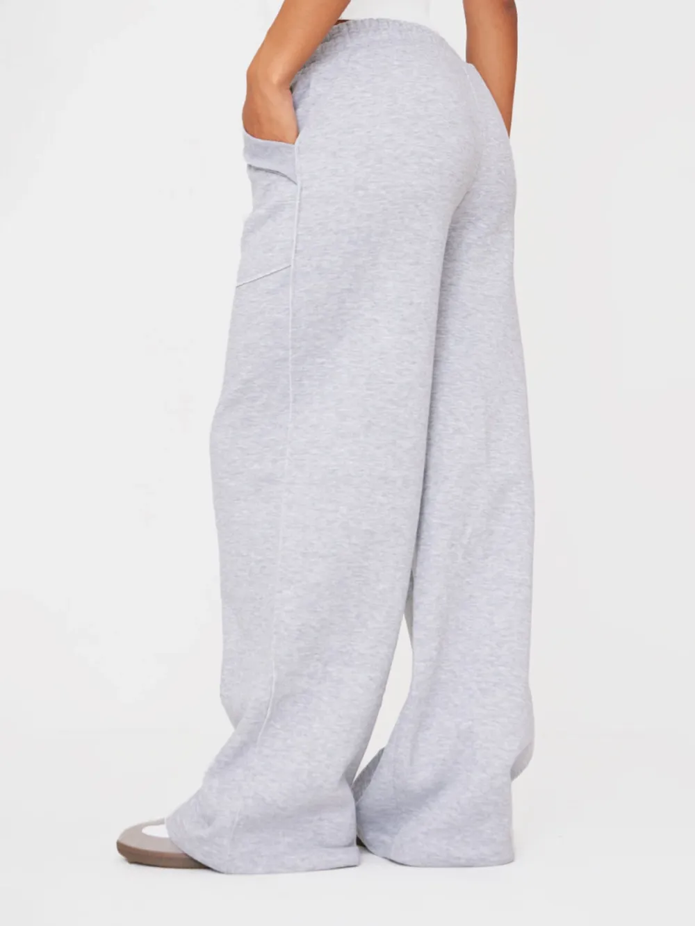 Grey Marl Exposed Seam Detail Wide Leg Sweatpants