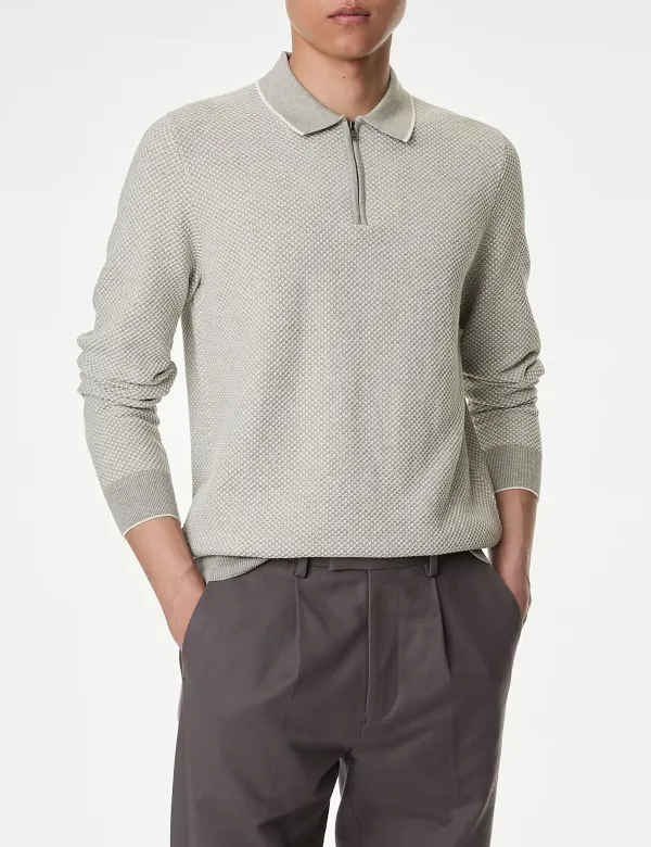 Cotton Rich Textured Knitted Polo Shirt