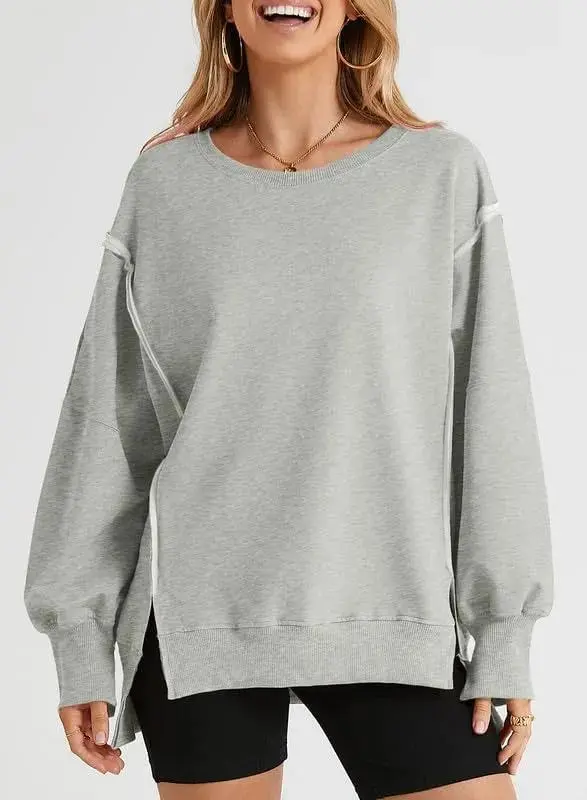 Oversized Reverse Seam Sweatshirt Long Sleeve Crewneck Pullover