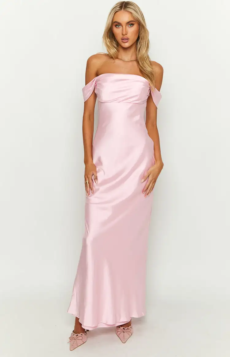 Ella Light Pink Off Shoulder Formal Maxi Dress