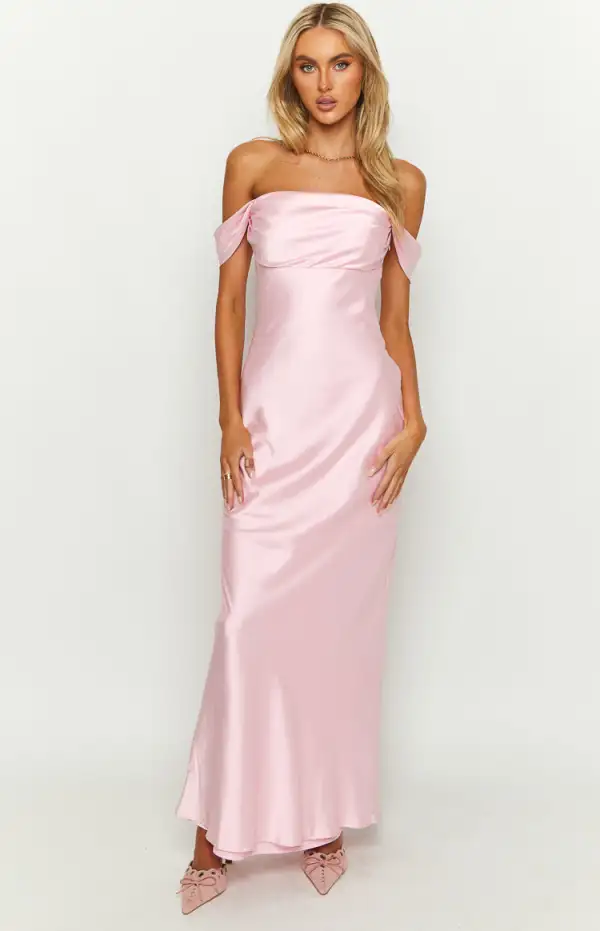 Ella Light Pink Off Shoulder Formal Maxi Dress