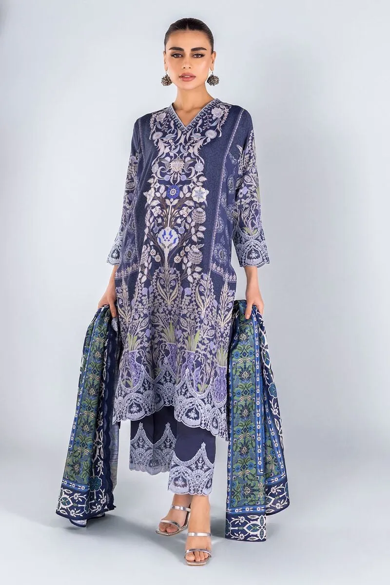 3 Piece Kurta Embroidered | Dupatta& Bottom & Tops | Color Indigo