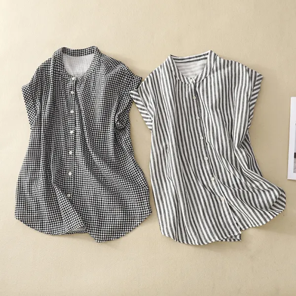 Artistic stand collar sleeveless shirt