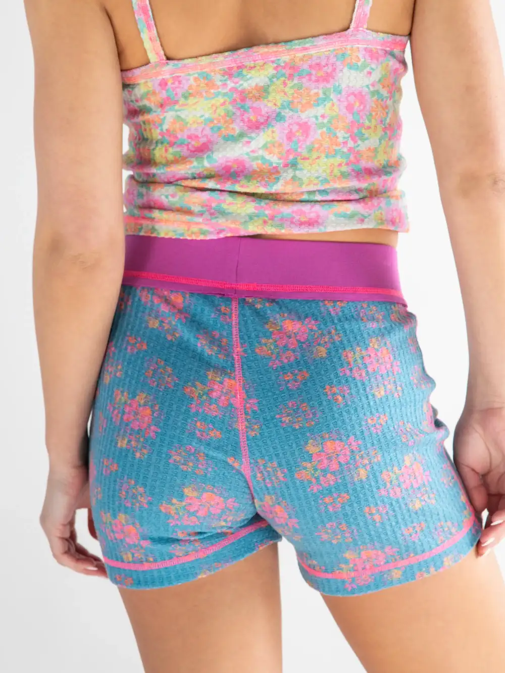 Mix & Match Waffle Boy Shorts - Turquoise Pink Floral