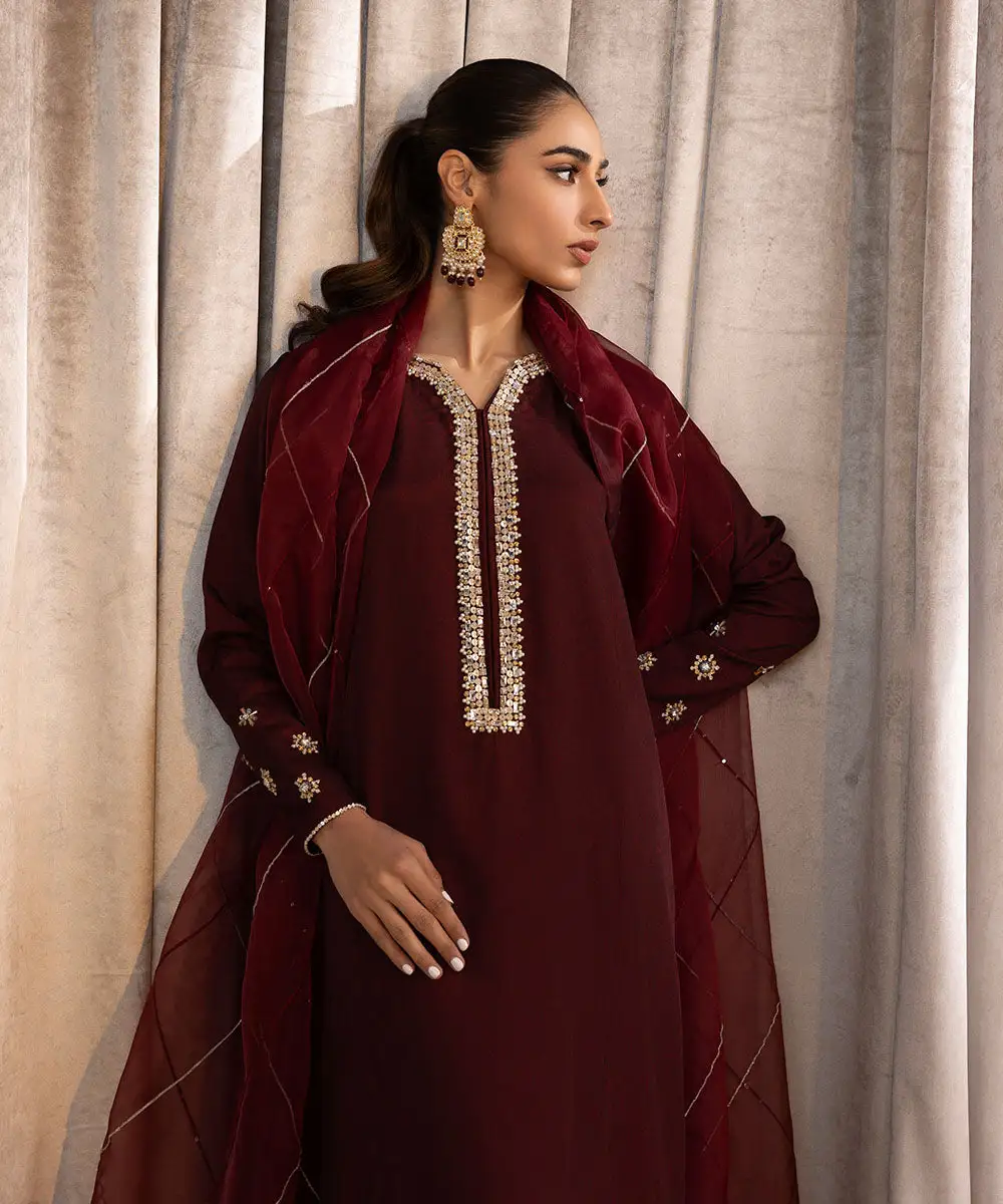 3 Piece - Embellished Raw Silk Suit