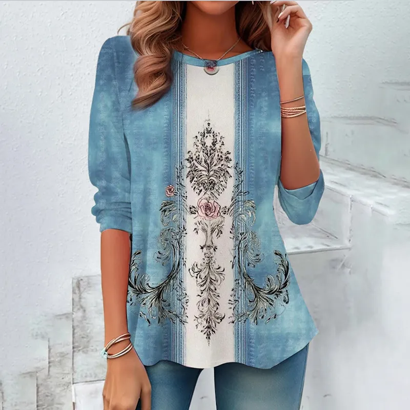 Women'S Ethnic Print Round Neck T-Shirt