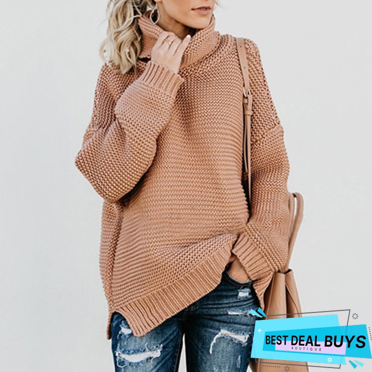 High-Neck Long Sleeves Knitting Sweater Tops