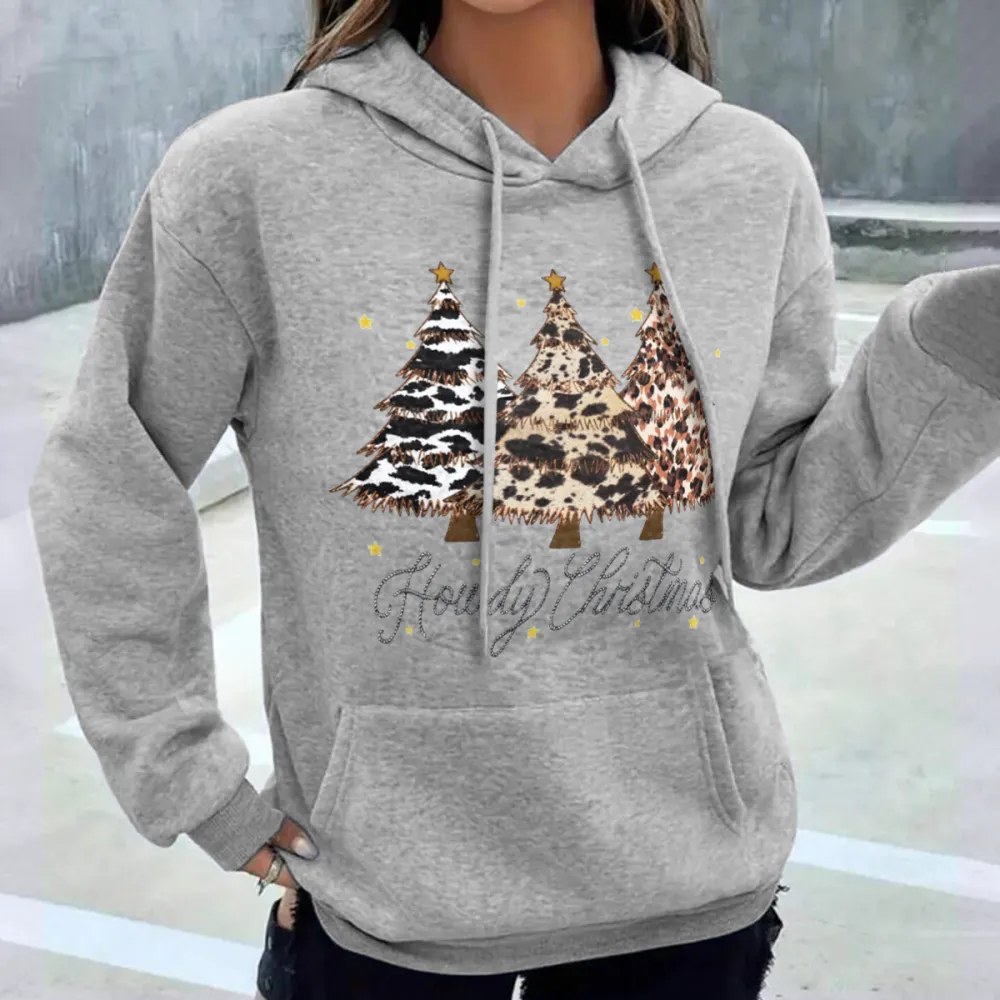 Leopard print Christmas tree Women's hoodie