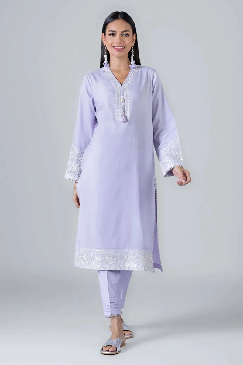 2 Piece Kurta | Embroidered & Pants Light Blue