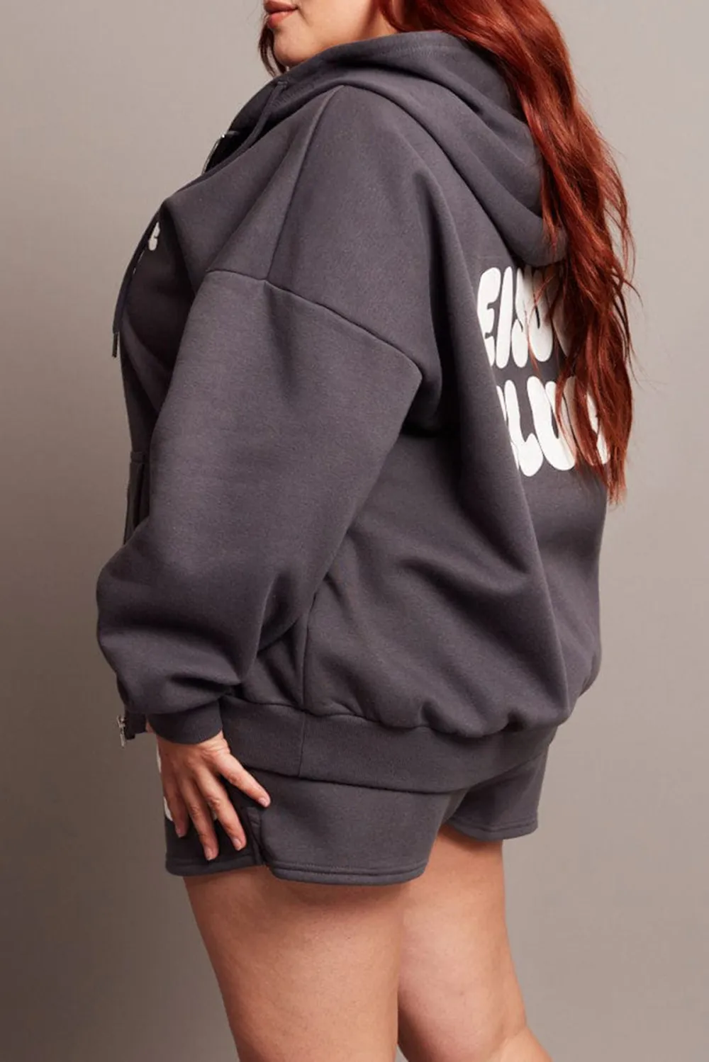 Grey Puff Print Zip Hoodie