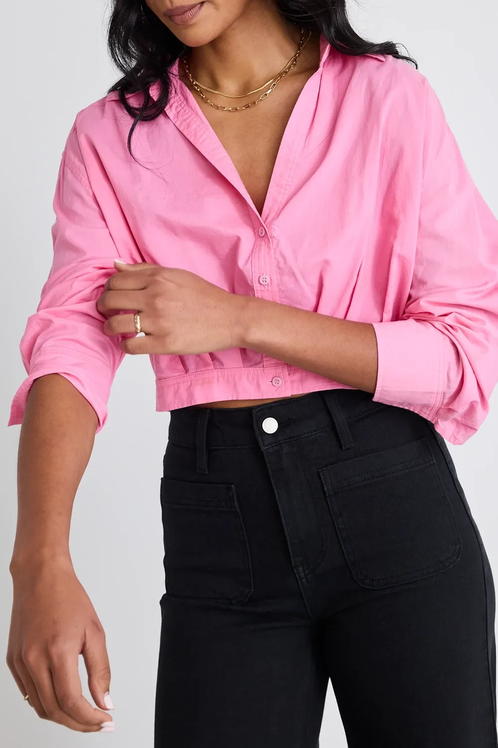 Gifted Barbie Pink Poplin Cropped Shirt