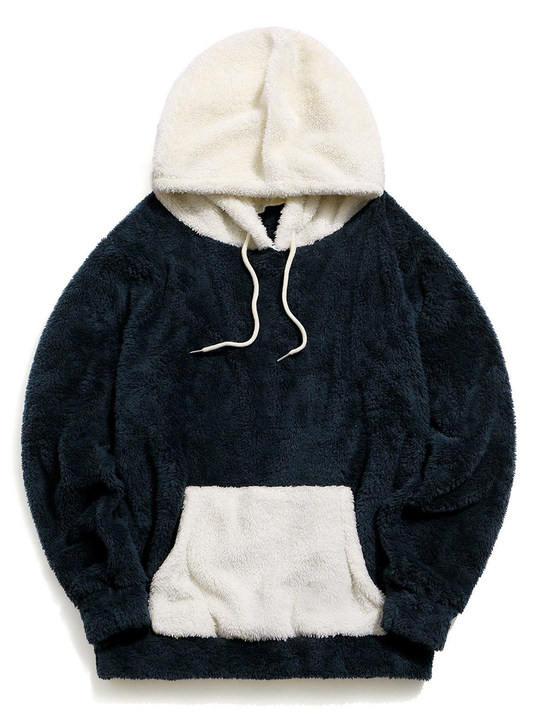 Color Block Pocket Puffy Hoodie