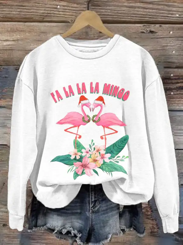 Women's Casual Fa la la la Mingo Printed Long Sleeve Sweatshirt