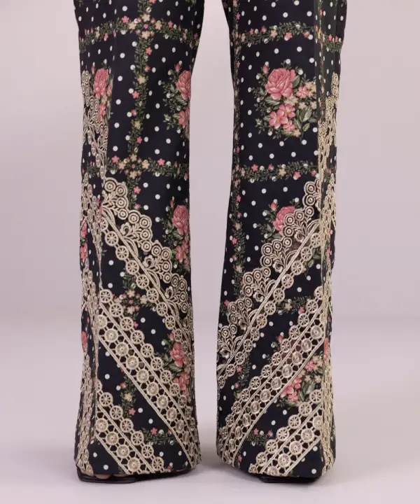 Printed Cambric Boot-cut Pants