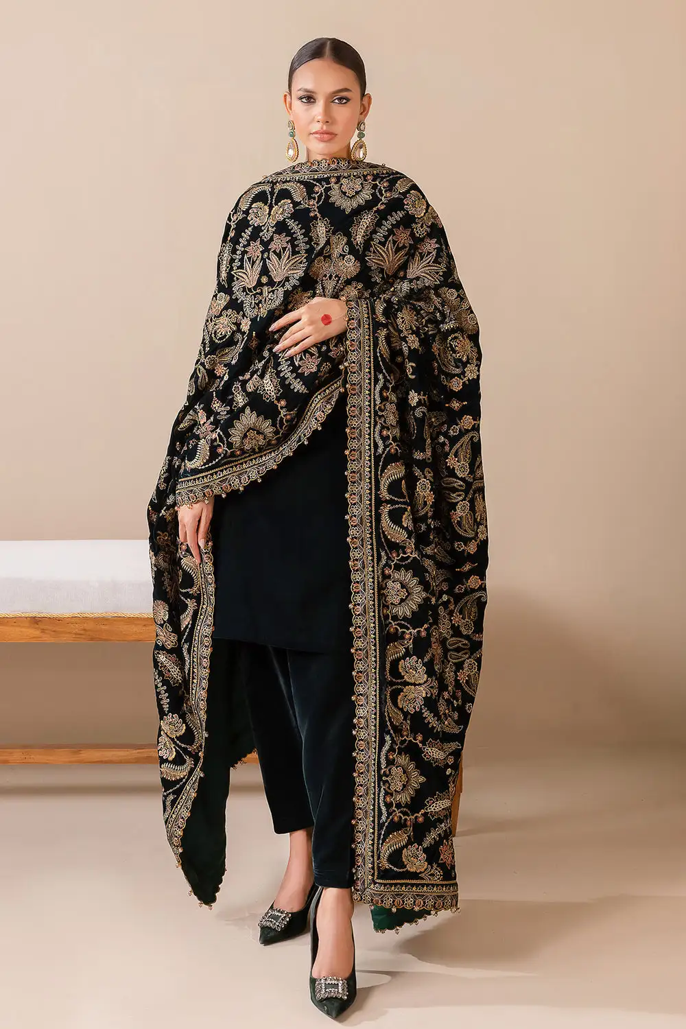 EMBROIDERED VELVET SHAWL