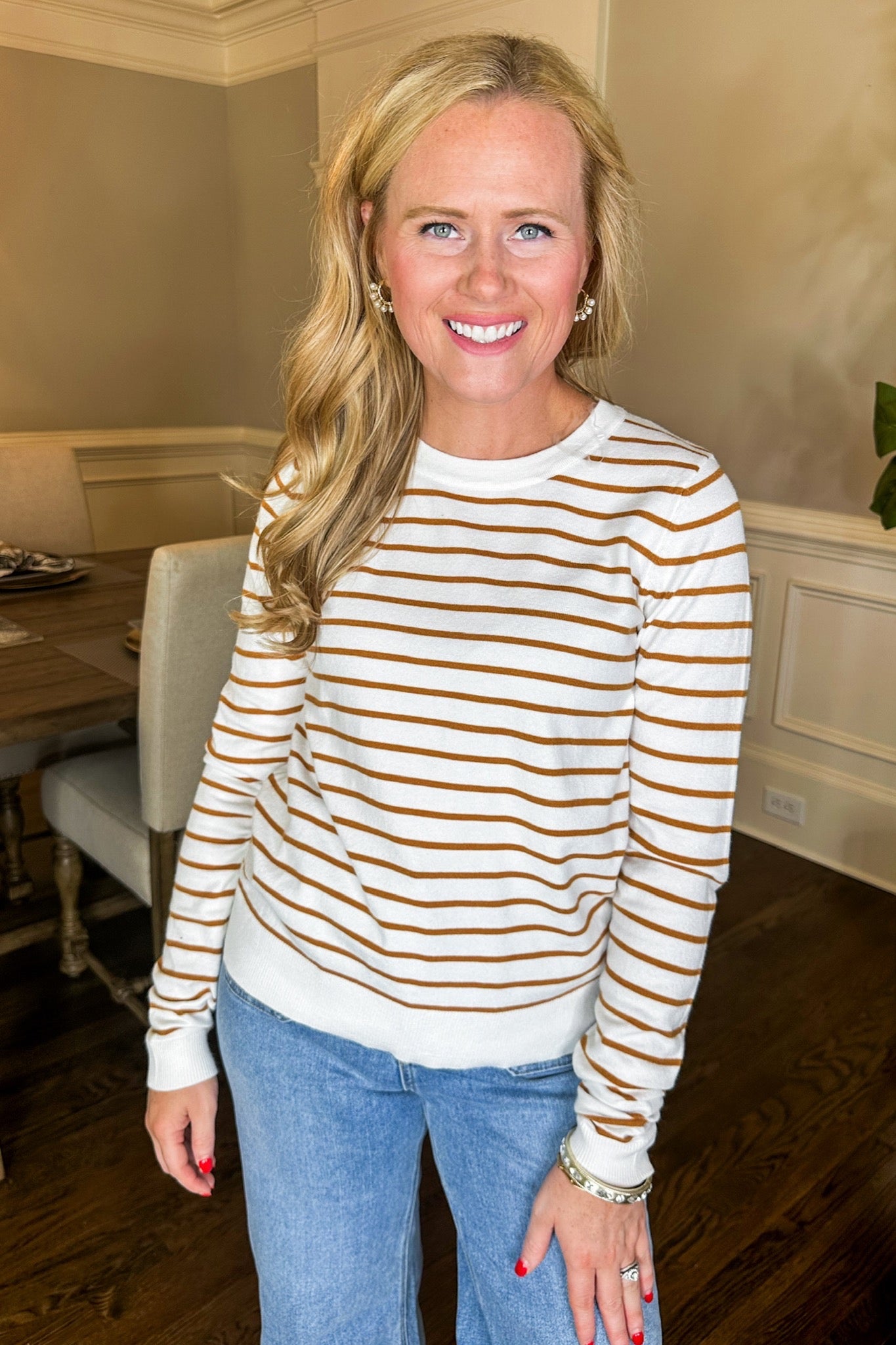 Camel & Ivory Staple Striped Sweater Top