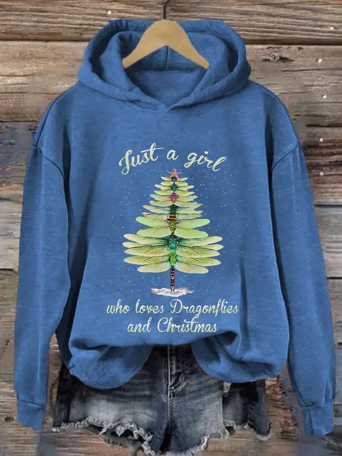 Women's Merry ChristmasJust A Girl Who Loves Dragonflies And Christmas Printing Casual Hoodie