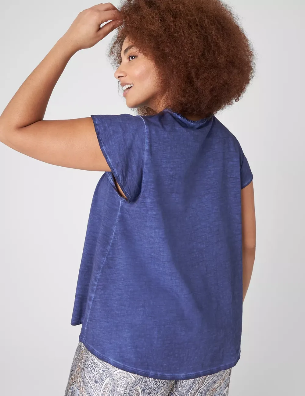 Swing Ruffle-Neck Smocked-Yoke Tee