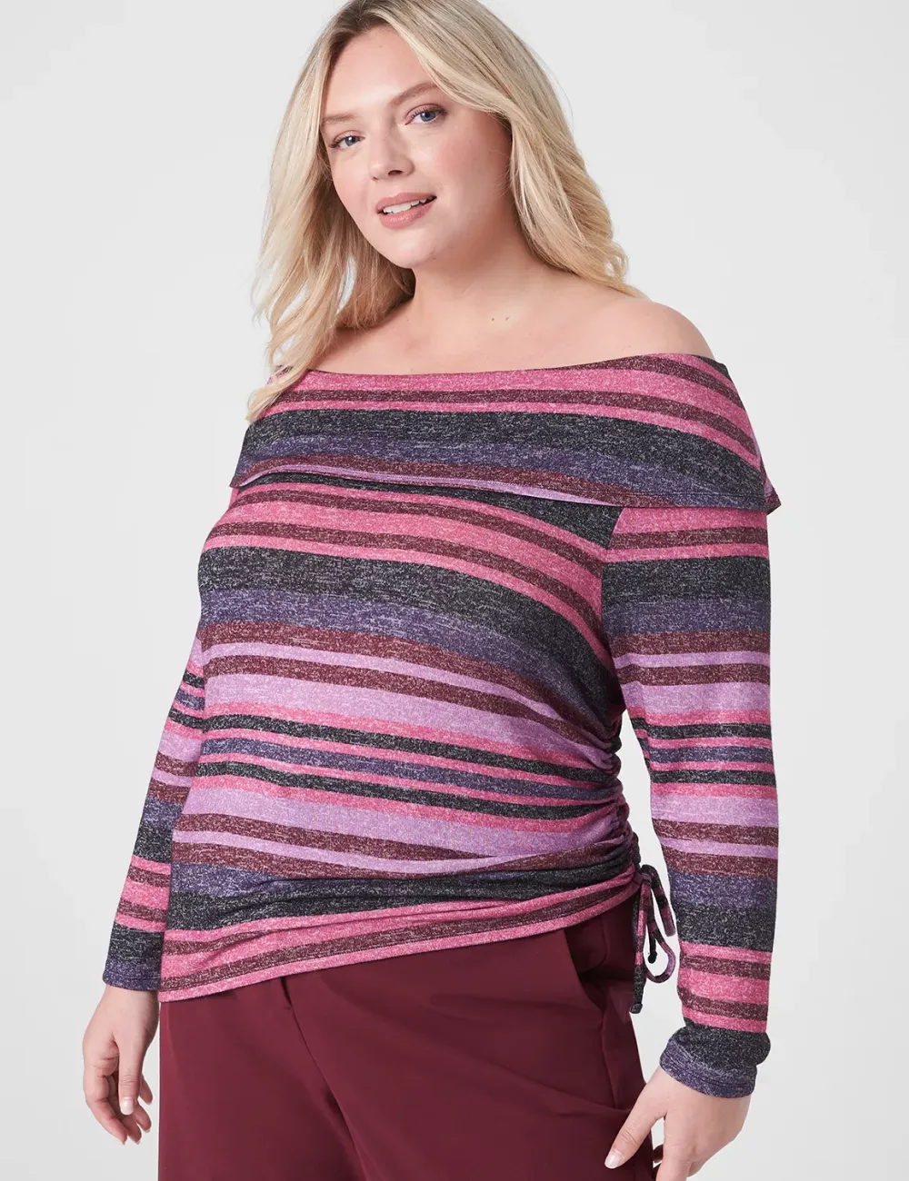 Classic Long-Sleeve Off-The-Shoulder Cowlneck Knit Top