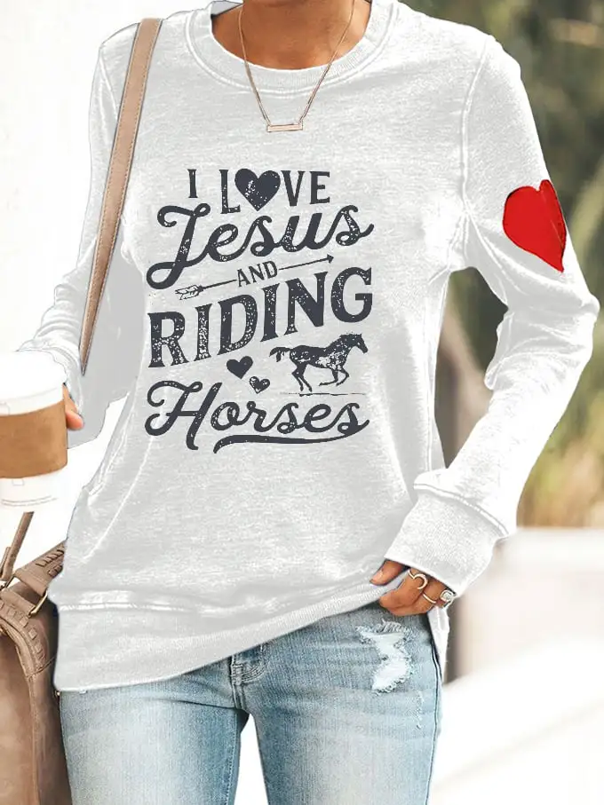 Women's Western I Love Jesus And Riding Horses Printed Sweatshirt