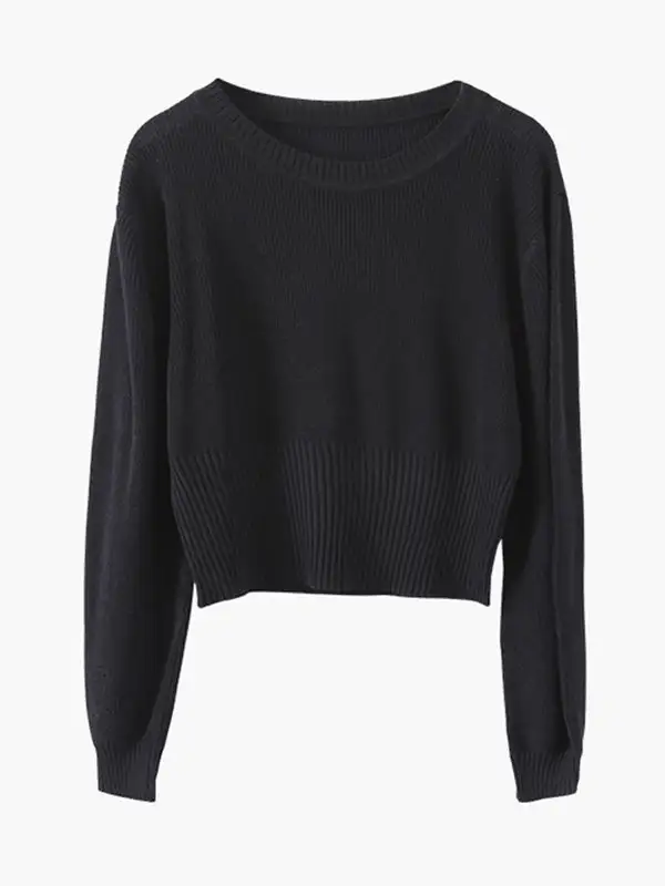 Simple Solid Color Round-Neck Long Sleeves Knitwear