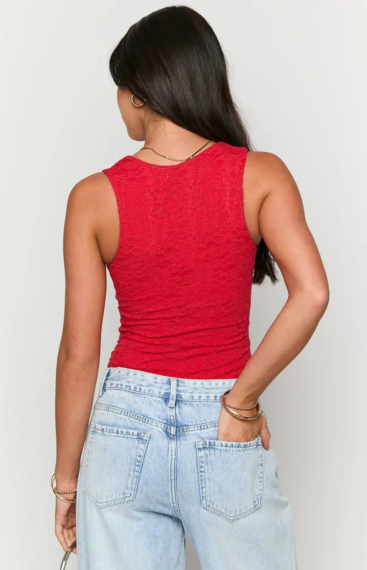 Miami Red Lace V-Neck Bodysuit