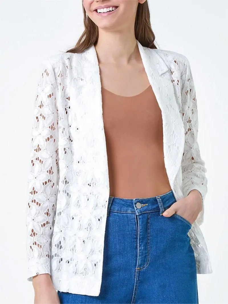 Ivory Cotton Blend Floral Lace Jacket