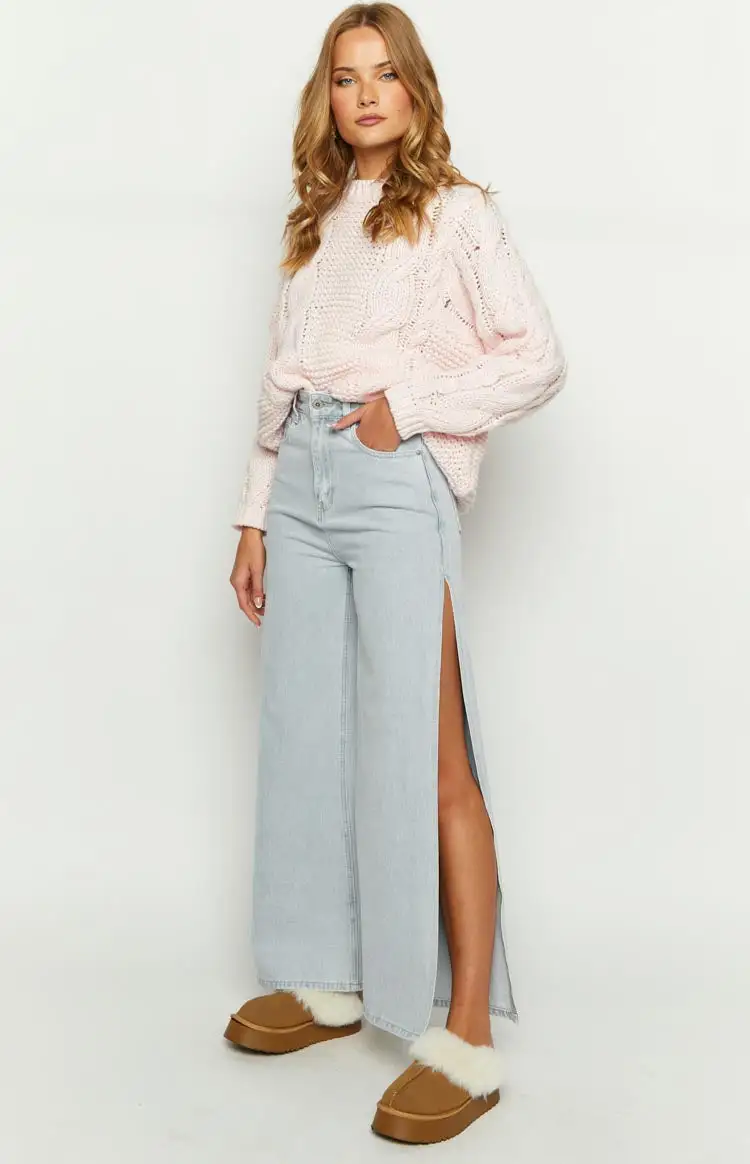 Marelle Light Denim Wide Leg Side Split Jeans