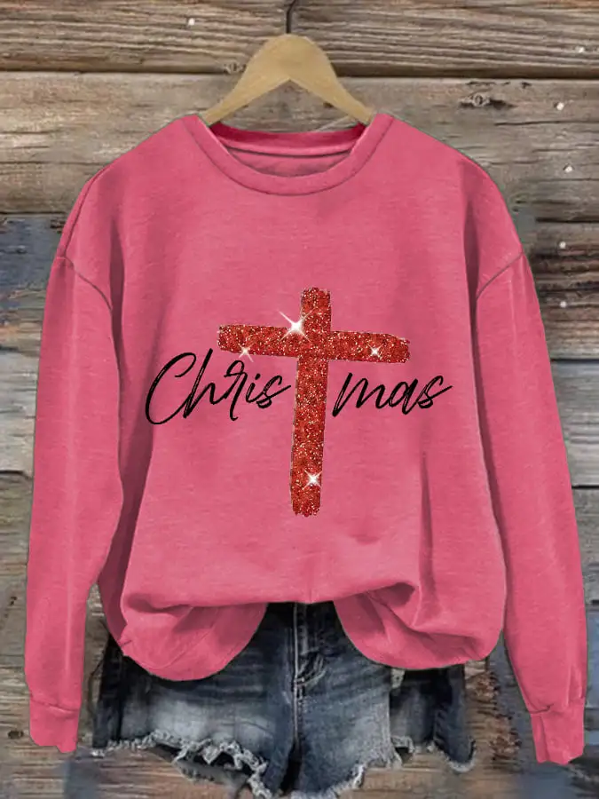 Retro Christmas Faith Cross Print Sweatshirt