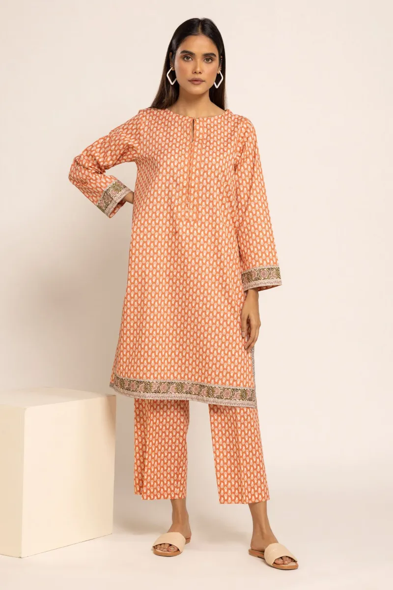 2 Piece | Kurta & Pants | Color Pink Orange