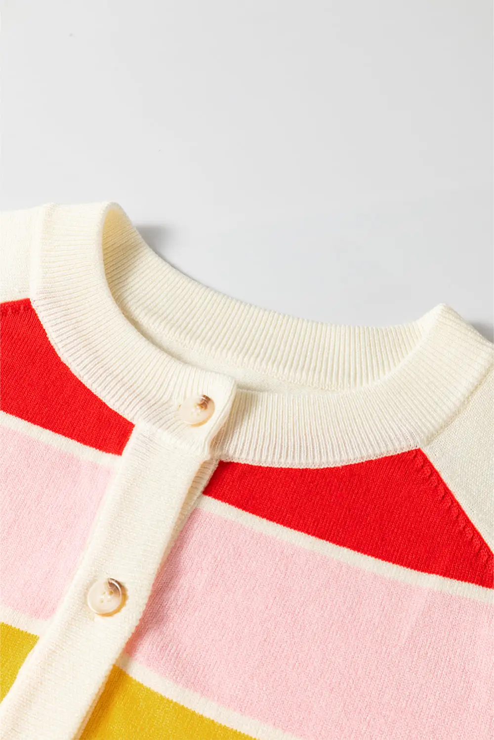 White Stripe Colorful Pattern Button Front Sweater Cardigan