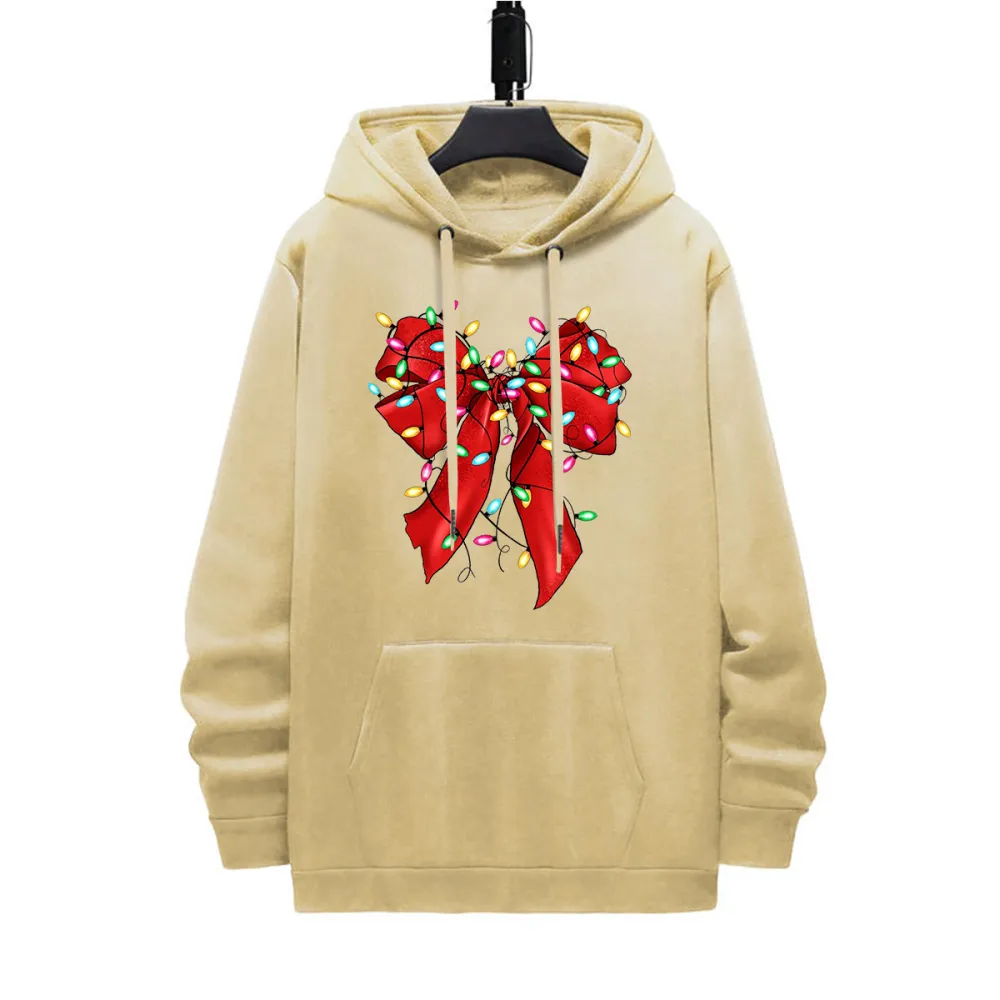 CHRISTMAS BOW PATTERN PRINTED HOODIE