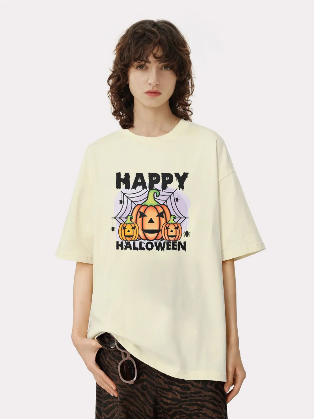 Women's Pumpkin Art Letter Printed T-shirt