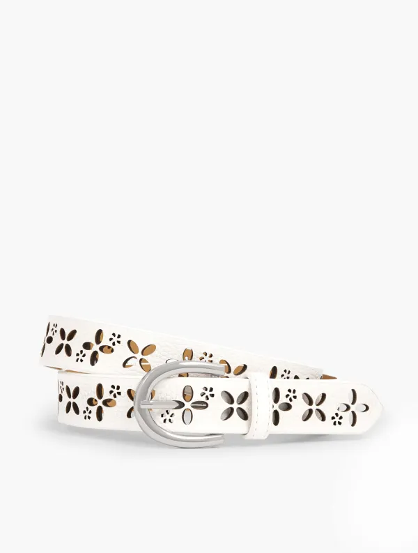 Perforated Floral Leather Belt