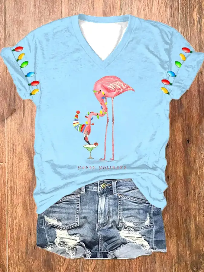 Women's Merry   Flamingo Print T-Shirt