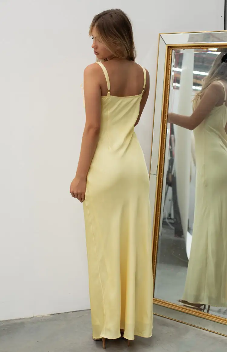 Zya Yellow Satin Maxi Dress