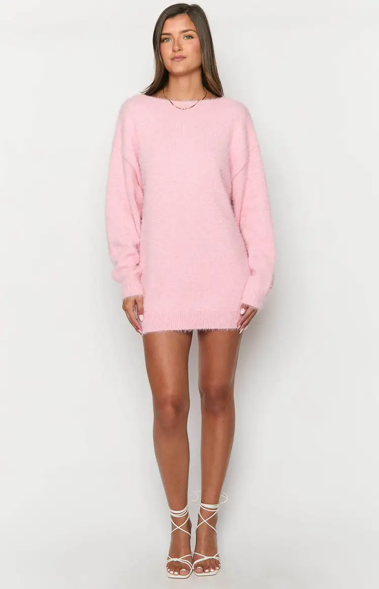 Kleine Pink Long Sleeve Knit Mini Dress