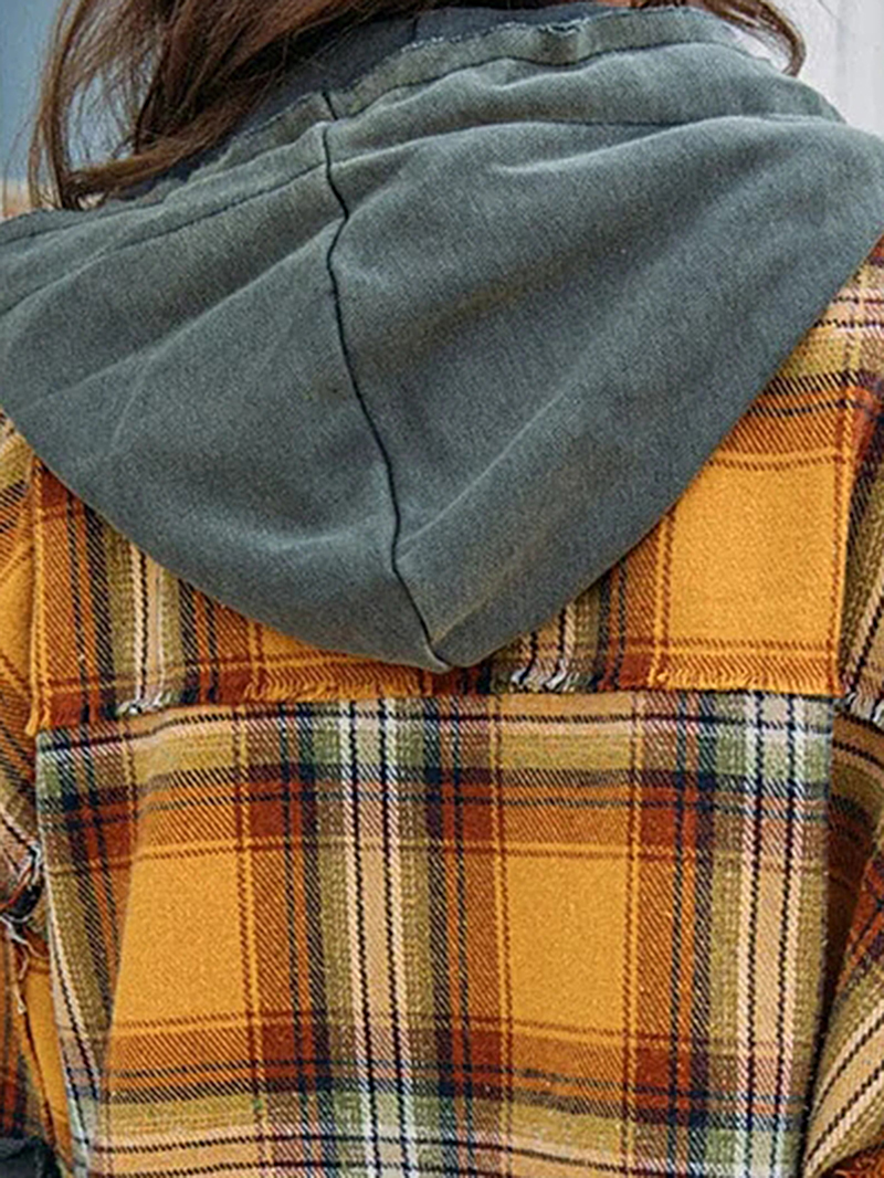 Yellow Casual Elegant Plaid Jacket Coat