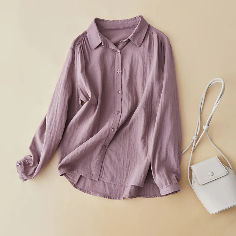 Simple cotton linen long-sleeved shirt