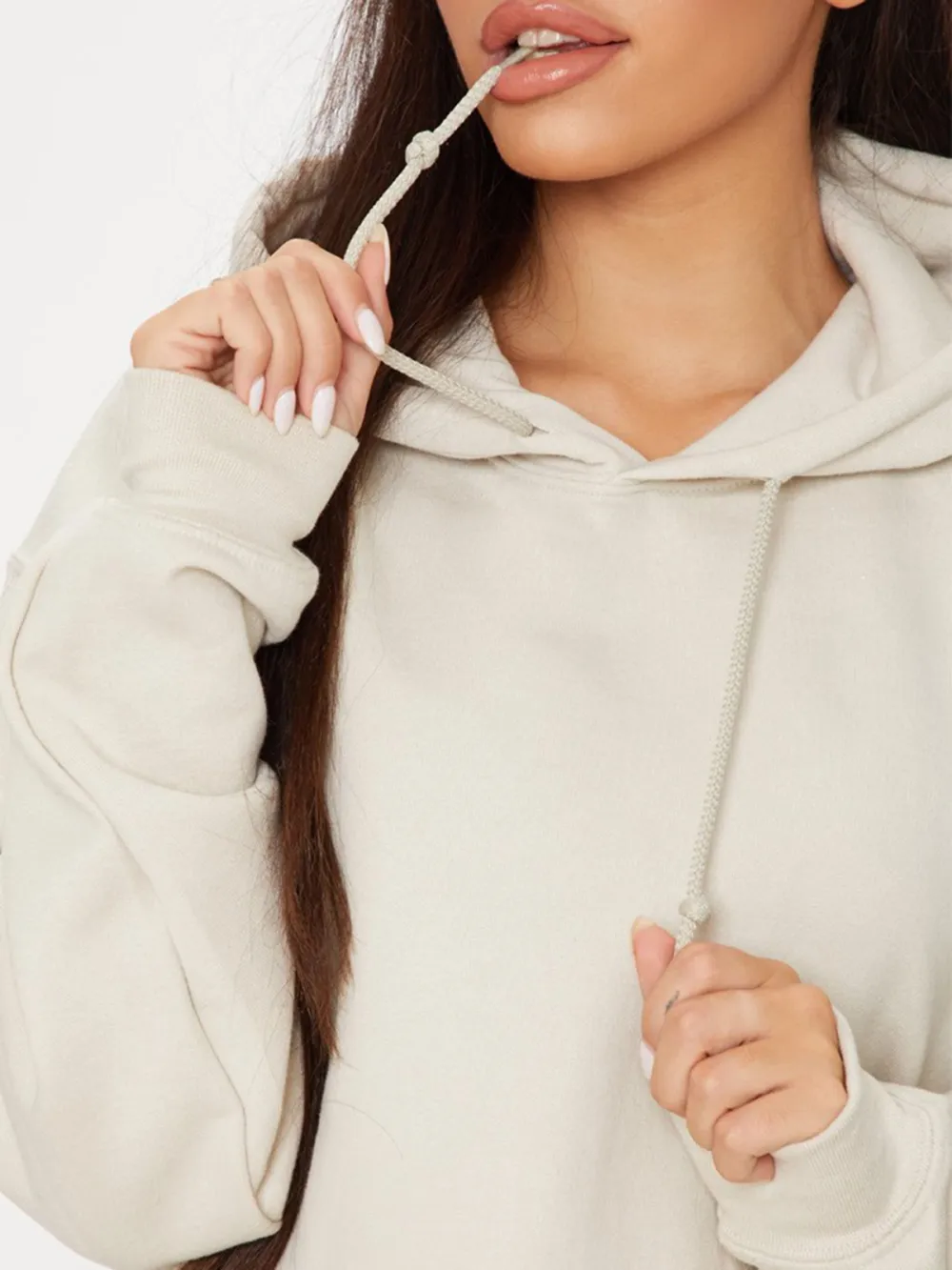 Sand Oversized Fit Cropped Sweat Hoodie