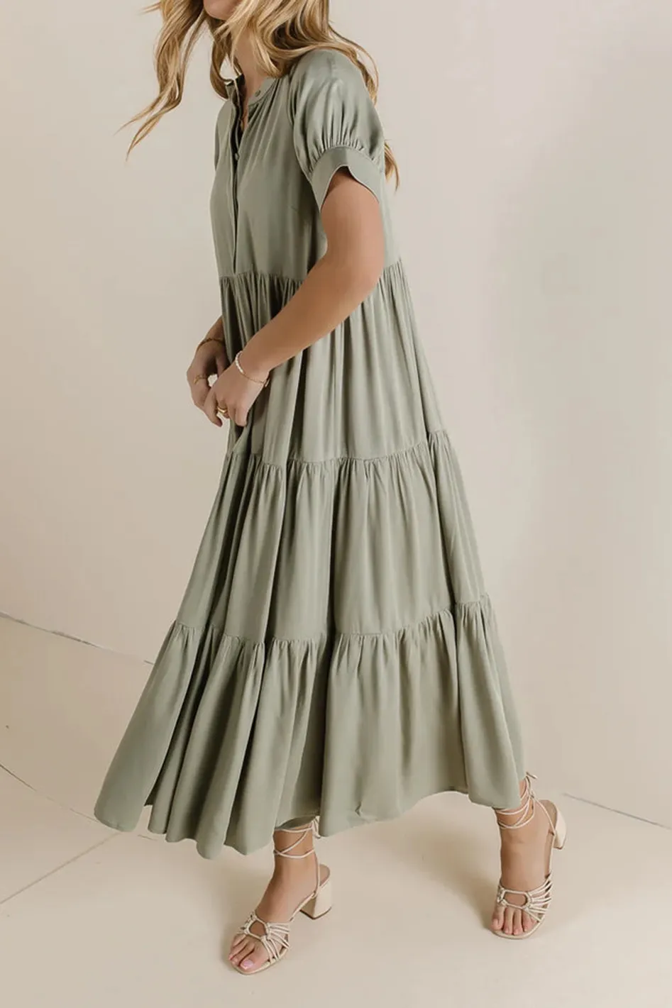 AMANDA TIERED DRESS IN SAGE