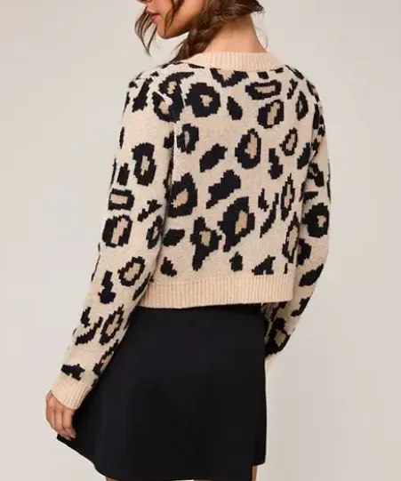 Leopard Ribbon Detail Cardigan - Beige/Black