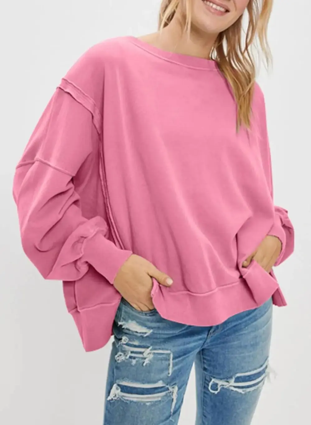 Oversized Reverse Seam Sweatshirt Long Sleeve Crewneck Pullover