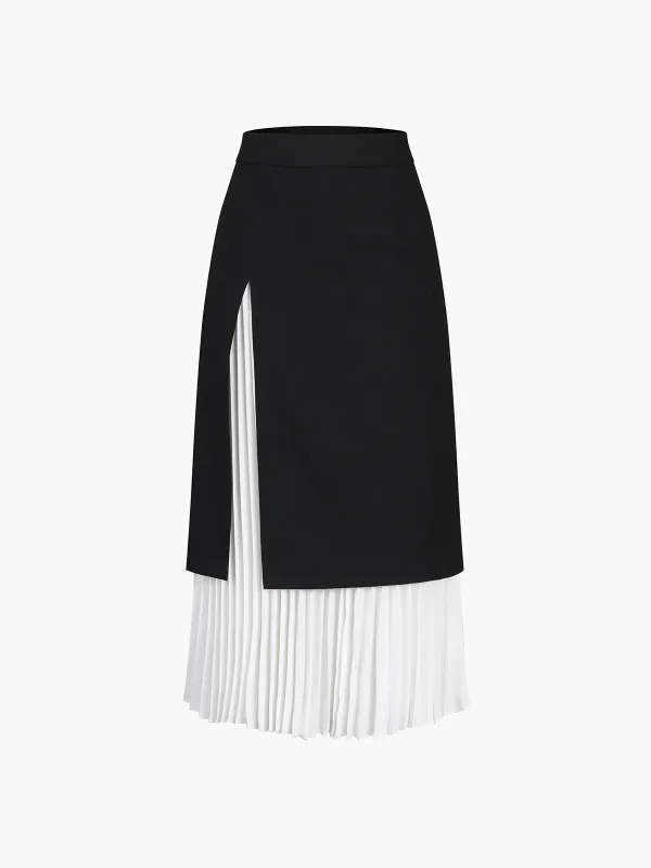 Two Tone Pleated Long Skirt