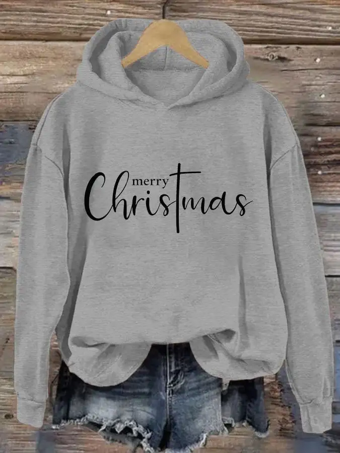 Women's Merry Christmas Cross Print Casual Hooded Sweatshirt