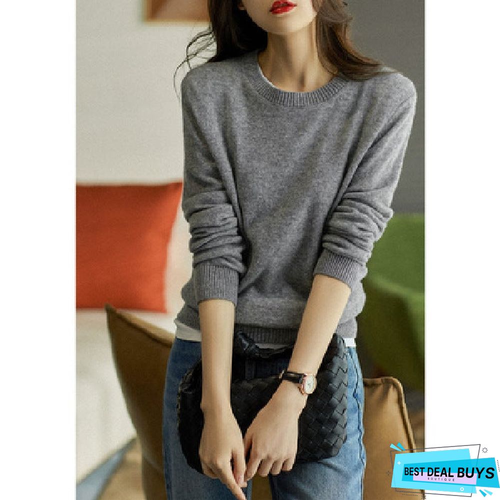 Loose Round Neck Pullover with Thin Knitted Bottoming Shirt