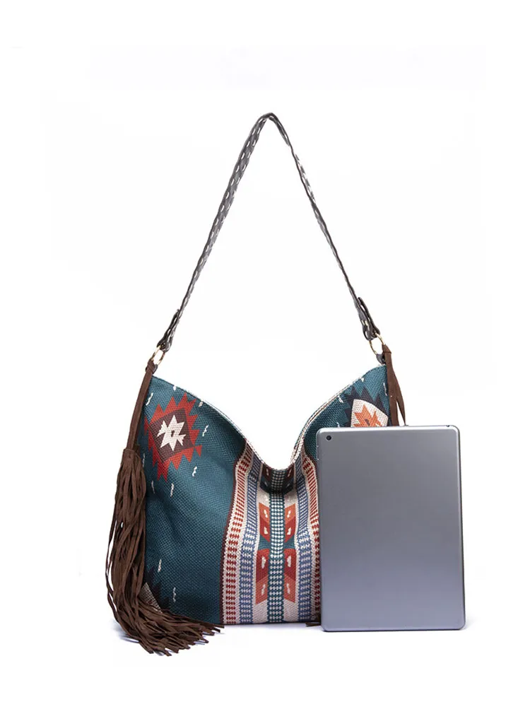 Women's Retro Ethnic Style Printed Tassel Shoulder Bag