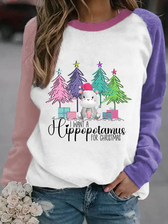 I Want A Hippopotamus For Christma  Printed Long Sleeve Sweatshirt