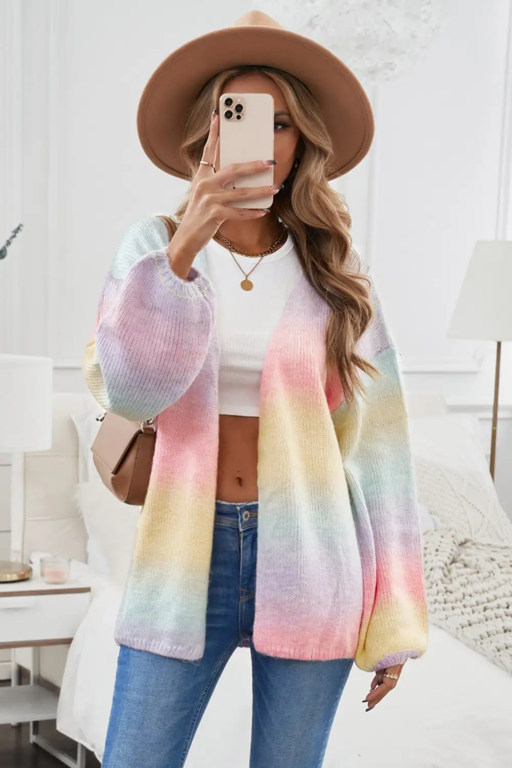 Multicolor Ombre Tie-Dye Drop Shoulder Cardigan