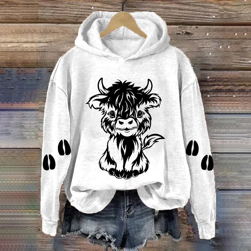 Women's Cute Baby Highland Cow Casual Hoodie